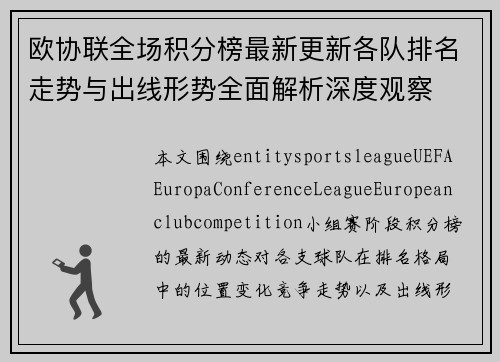 欧协联全场积分榜最新更新各队排名走势与出线形势全面解析深度观察 欧协联全场积分榜最新更新各队排名走势与出线形势全面解析深度观察